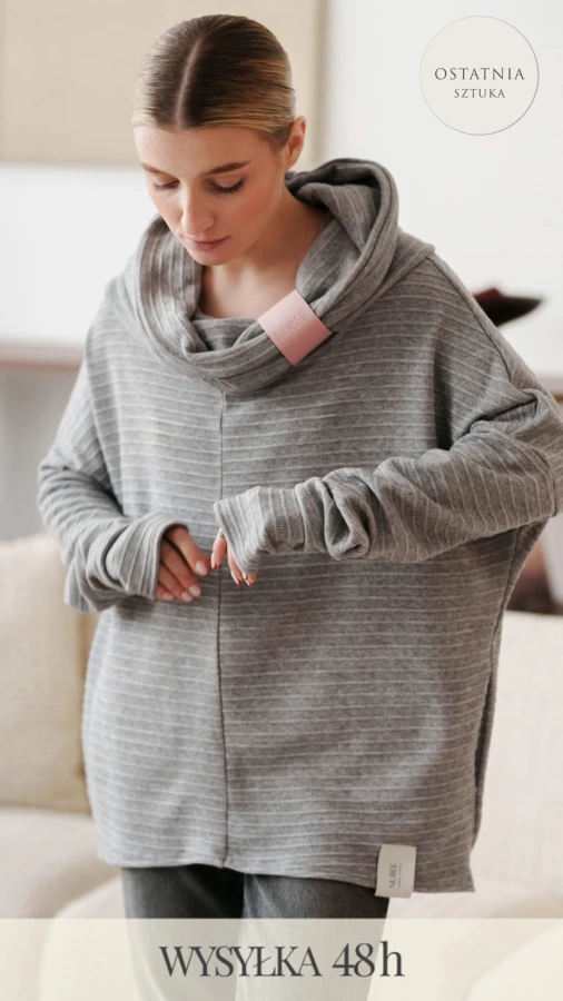 BLUZA Z KOMINEM NUBLOUSE / SZARA DZIANINA SWETROWA 
