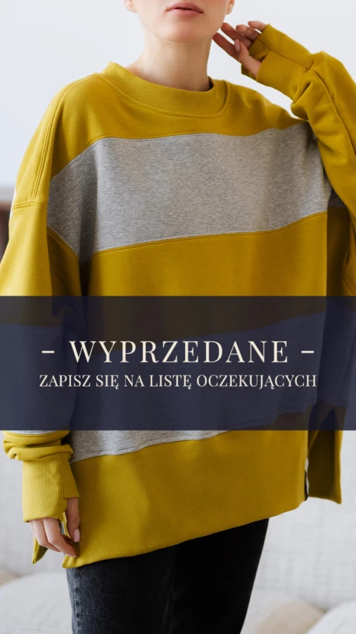 BLUZA STÓJKA ZERAYA - PASKI SZARY MELANŻ + GOLDEN LIME
