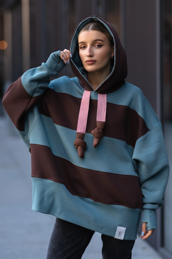 BLUZA KAPTUR ZERAYA / NIEBIESKI+JESIENNA CZEKOLDA