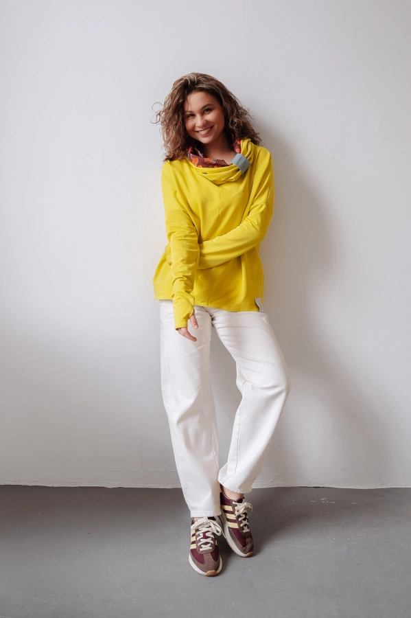 BLUZA Z KOMINEM -NUBLOUSE GOLDEN LIME - KWIATY POMARAŃCZ