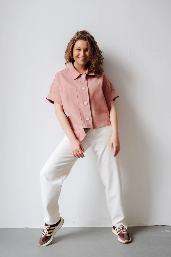 Nowy model. Koszula krótka - denim róż