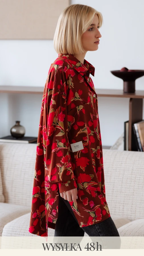 KOSZULA LULU OVERSIZE DŁUGA / KWIATY FUKSJA