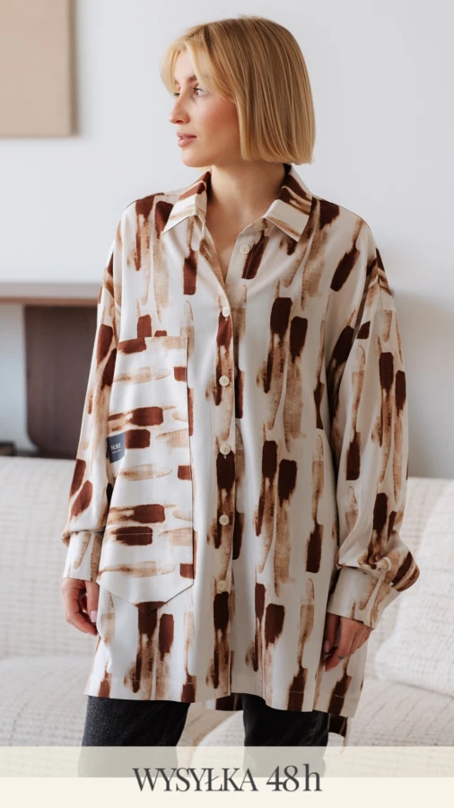 KOSZULA LULU OVERSIZE DŁUGA / BRĄZ BEŻ AKWARELA