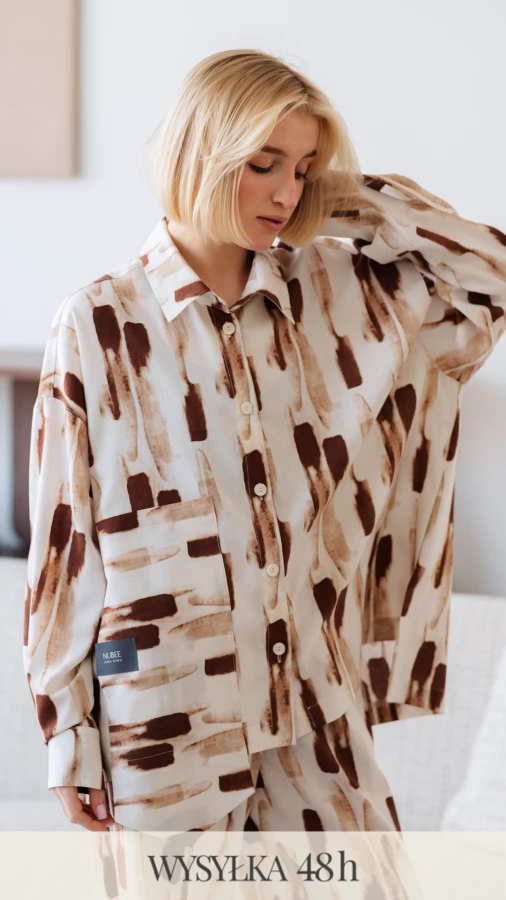 KOSZULA LULU OVERSIZE KRÓTKA / BRĄZ BEŻ AKWARELA