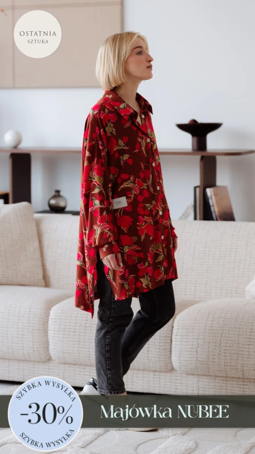 KOSZULA LULU OVERSIZE DŁUGA / KWIATY FUKSJA