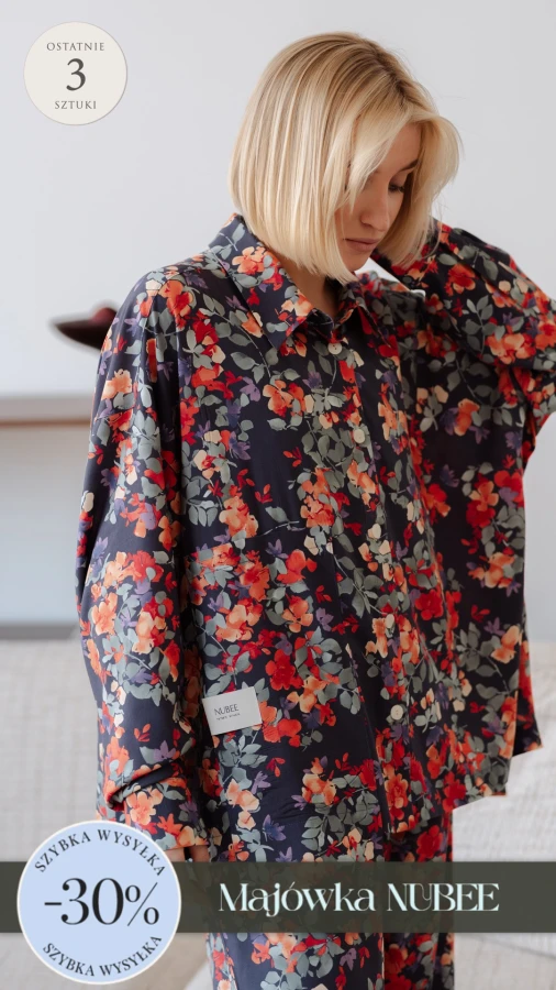 KOSZULA LULU OVERSIZE KRÓTKA / KWIATY GRANAT