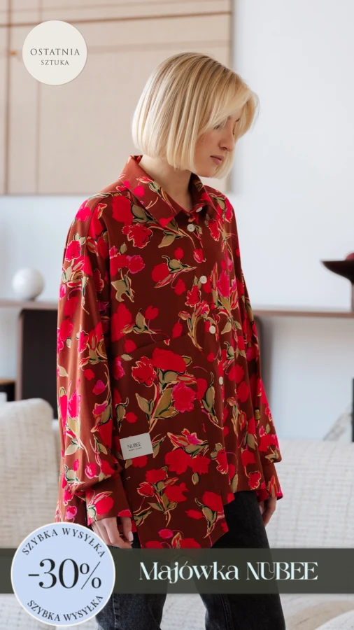 KOSZULA LULU OVERSIZE KRÓTKA / KWIATY FUKSJA