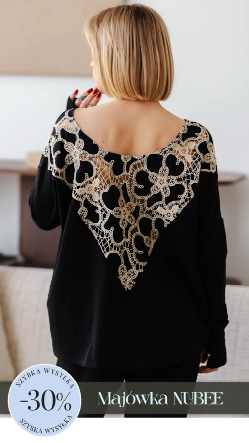 JUSIA LONGSLEEVE CZARNY HAFT AŻUROWY