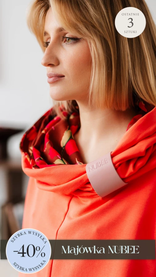 BLUZA Z KOMINEM -NUBLOUSE POMARAŃCZ - KWIATY FUKSJA
