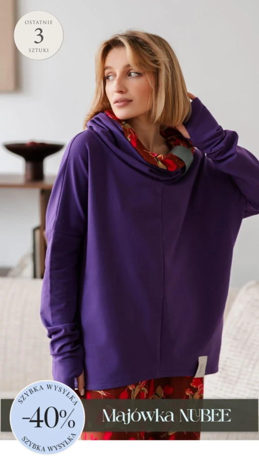 BLUZA Z KOMINEM -NUBLOUSE FIOLET - KWIATY FUKSJA