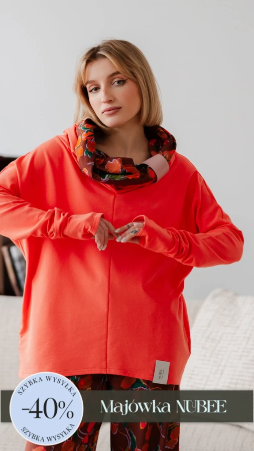BLUZA Z KOMINEM -NUBLOUSE POMARAŃCZ - KWIATY POMARAŃCZ