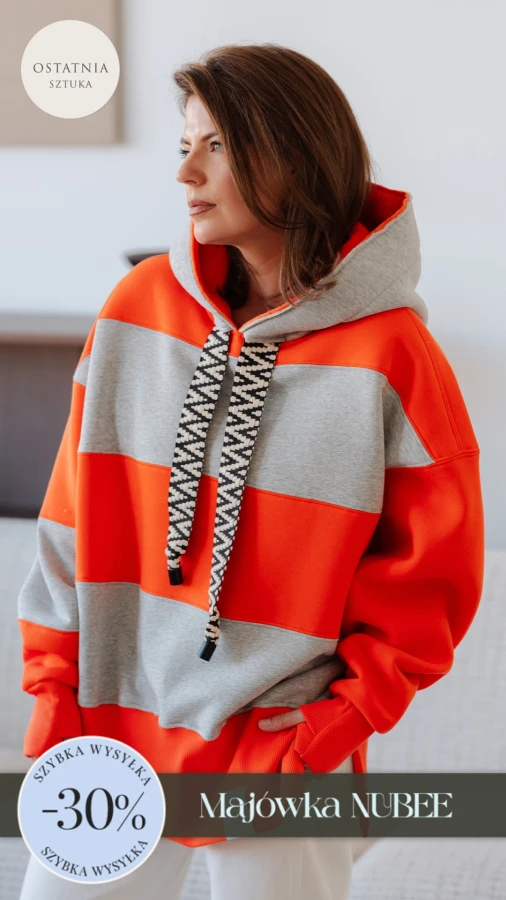 BLUZA KAPTUR ZERAYA - PASKI SZARY MELANŻ + ORANGE