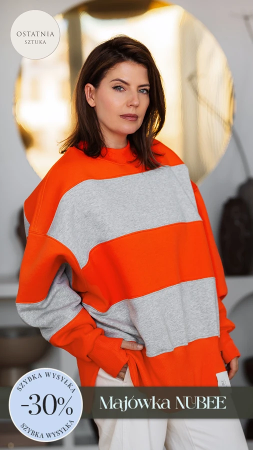 BLUZA STÓJKA ZERAYA - PASKI SZARY MELANŻ + ORANGE