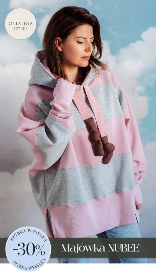 BLUZA KAPTUR ZERAYA - PASKI SZARY MELANŻ + SUBTELNY RÓŻ
