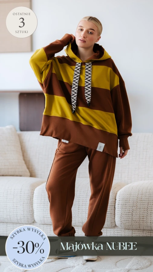 BLUZA KAPTUR ZERAYA - PASKI TOFFIE + GOLDEN LIME 