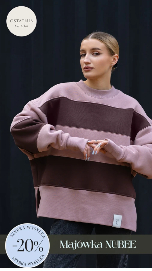 BLUZA STÓJKA ZERAYA - PASKI CZEKOLDA + BRUDNY RÓŻ
