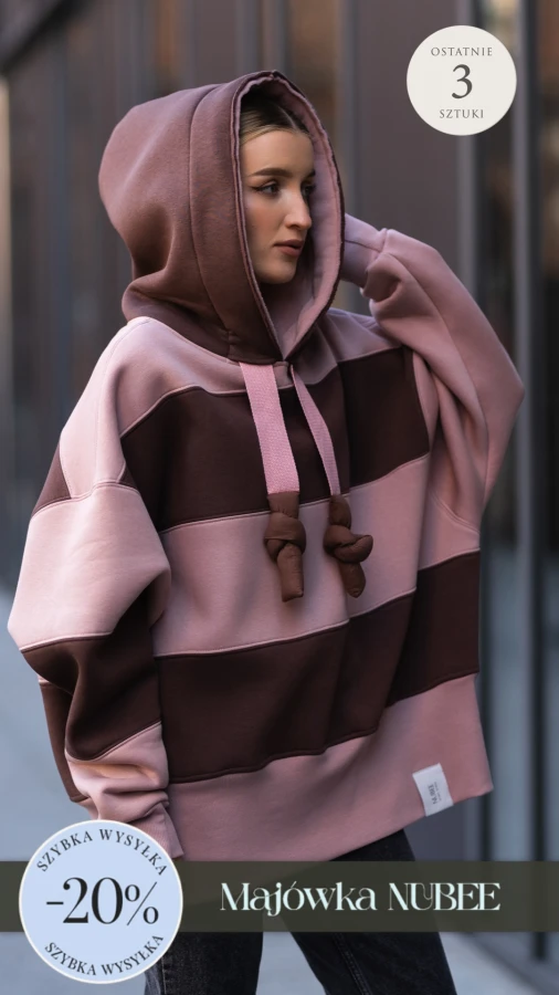 BLUZA KAPTUR ZERAYA - PASKI CZEKOLADA + BRUDNY RÓŻ