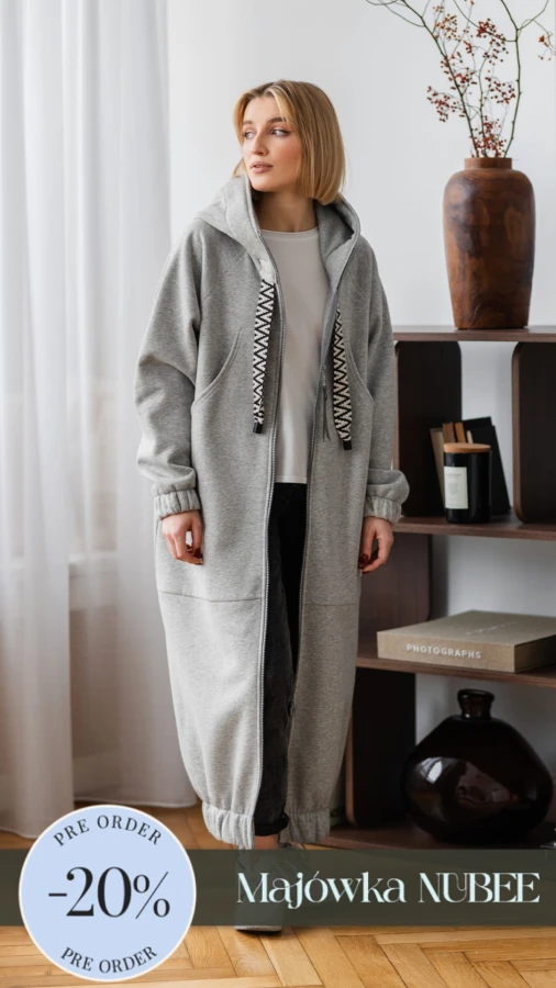 BLUZA MAXI/PŁASZCZ KANG00 -  NOWY SZARY MELANŻ