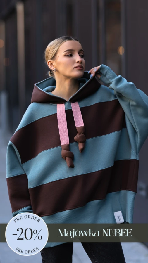 BLUZA KAPTUR ZERAYA - PASKI CZEKOLADA + NIEBO
