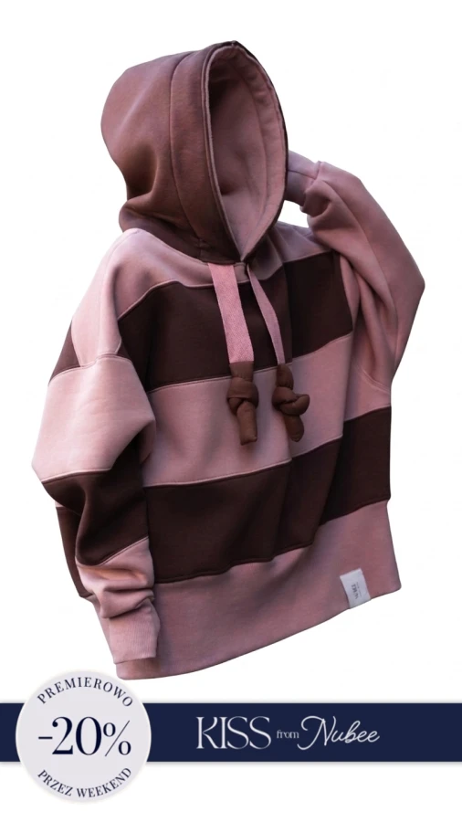 BLUZA KAPTUR ZERAYA - PASKI CZEKOLADA + BRUDNY RÓŻ