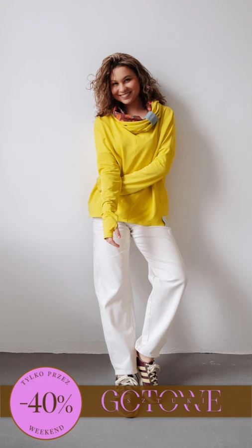 BLUZA Z KOMINEM -NUBLOUSE GOLDEN LIME - KWIATY POMARAŃCZ