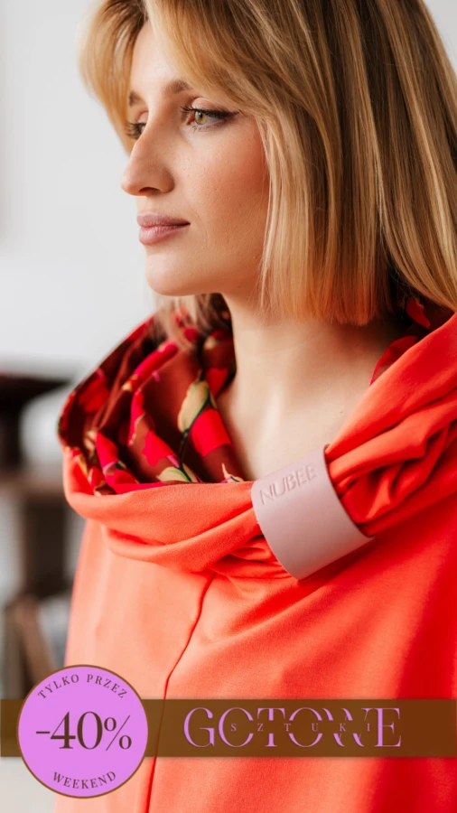 BLUZA Z KOMINEM -NUBLOUSE POMARAŃCZ - KWIATY FUKSJA