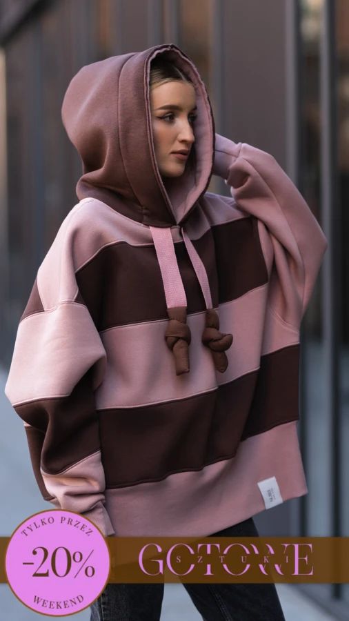 BLUZA KAPTUR ZERAYA - PASKI CZEKOLADA + BRUDNY RÓŻ