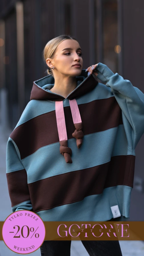 BLUZA KAPTUR ZERAYA - PASKI CZEKOLADA + NIEBO