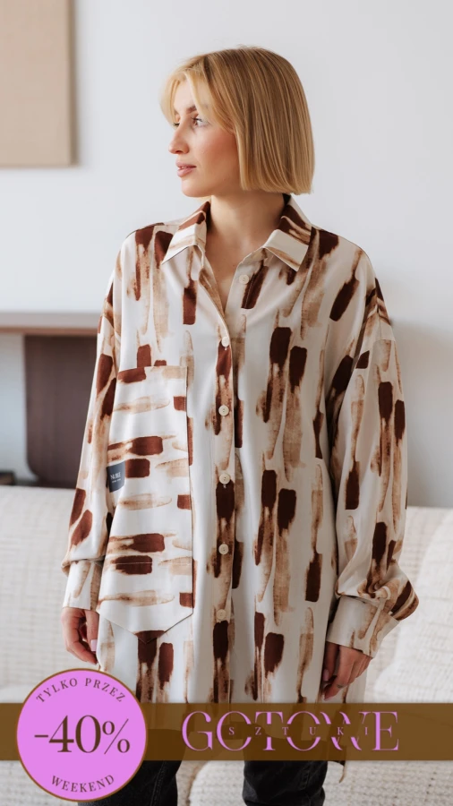 KOSZULA LULU OVERSIZE DŁUGA / BRĄZ BEŻ AKWARELA