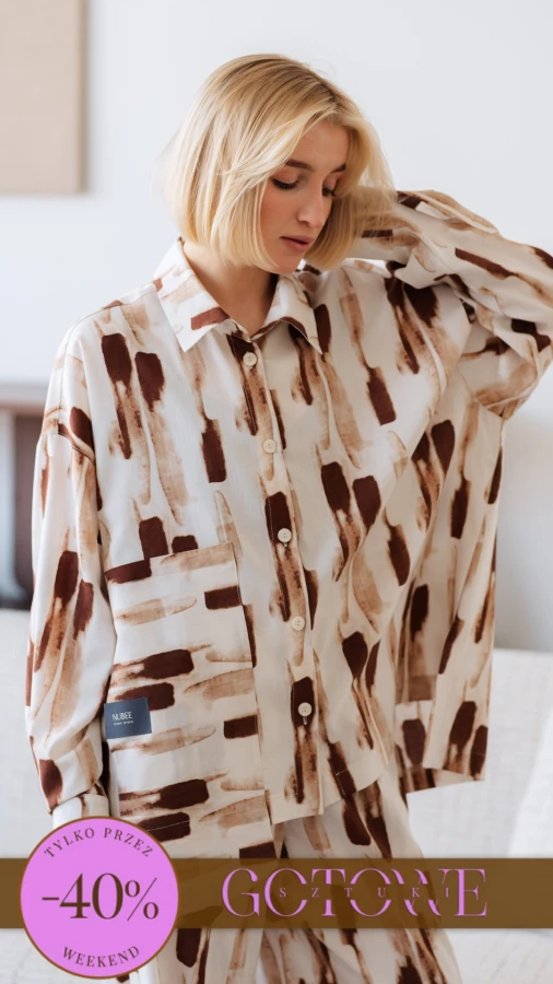KOSZULA LULU OVERSIZE KRÓTKA / BRĄZ BEŻ AKWARELA