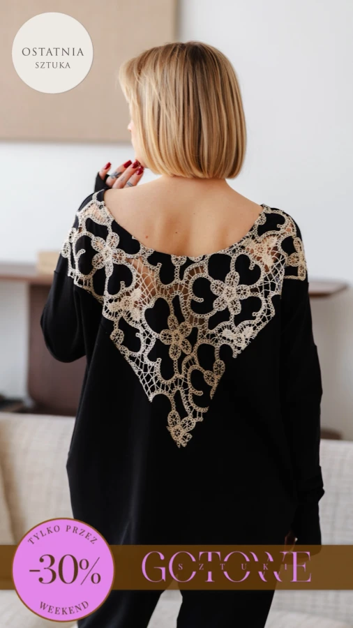 JUSIA LONGSLEEVE CZARNY HAFT AŻUROWY