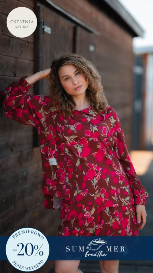 BLUZA KOSZULOWA FIKA WISKOZA FUKSJOWE OGRODY