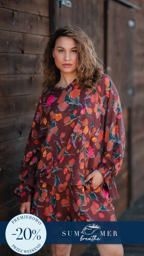 BLUZA KOSZULOWA FIKA WISKOZA POMARAŃCZOWE OGRODY