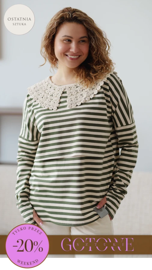 JUSIA LONGSLEEVE DO KARMIENIA PASKI CREAM & ZIELEŃ