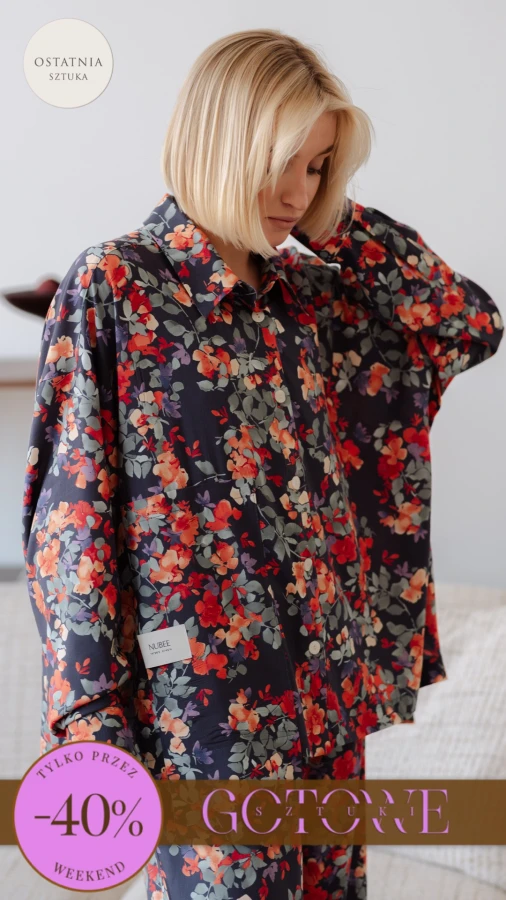 KOSZULA LULU OVERSIZE KRÓTKA / KWIATY GRANAT