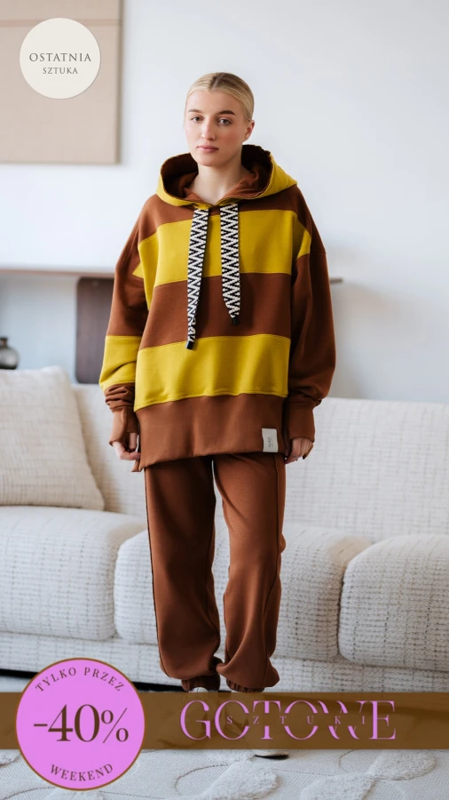 BLUZA KAPTUR ZERAYA - PASKI TOFFIE + GOLDEN LIME 
