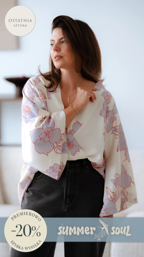 Kimono / Koszula Kimonowa – ŚMIETANA Z KWIATAMI