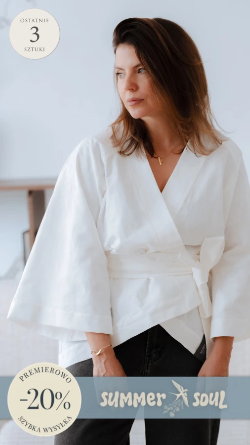 Kimono / Koszula Kimonowa – BIAŁY TKANY ŻAKARD