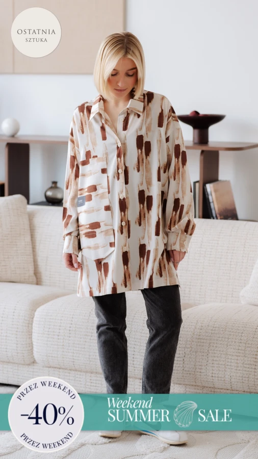 KOSZULA LULU OVERSIZE DŁUGA / BRĄZ BEŻ AKWARELA