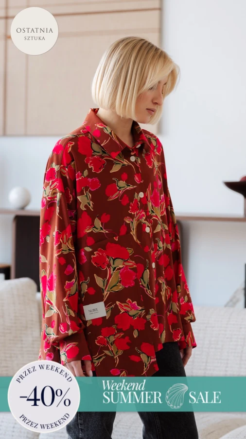 KOSZULA LULU OVERSIZE KRÓTKA / KWIATY FUKSJA