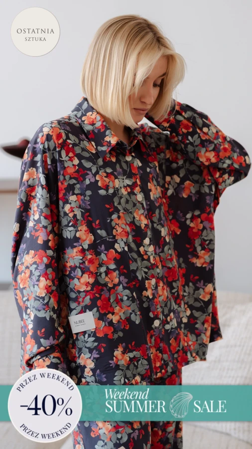 KOSZULA LULU OVERSIZE KRÓTKA / KWIATY GRANAT