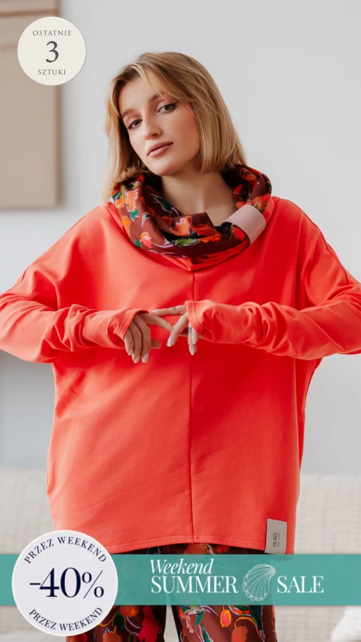 BLUZA Z KOMINEM -NUBLOUSE POMARAŃCZ - KWIATY POMARAŃCZ