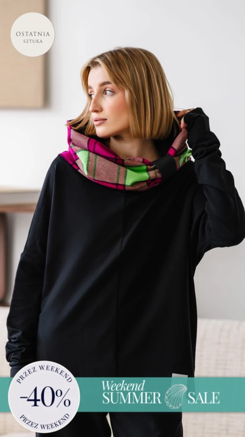 BLUZA Z KOMINEM -NUBLOUSE CZARNA - KRATA KOLOROWA