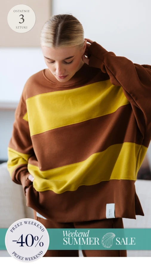 BLUZA STÓJKA ZERAYA - PASKI TOFFIE + GOLDEN LIME