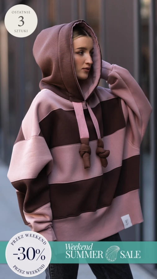BLUZA KAPTUR ZERAYA - PASKI CZEKOLADA + BRUDNY RÓŻ