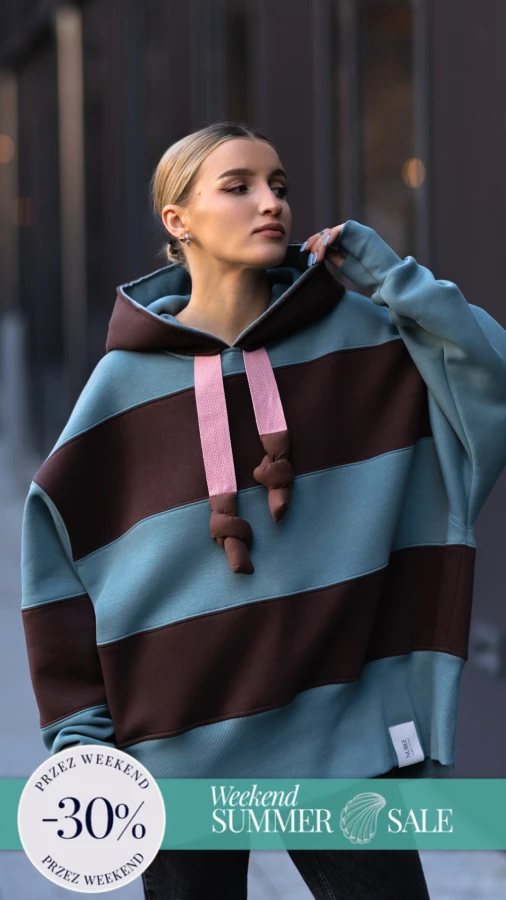 BLUZA KAPTUR ZERAYA - PASKI CZEKOLADA + NIEBO
