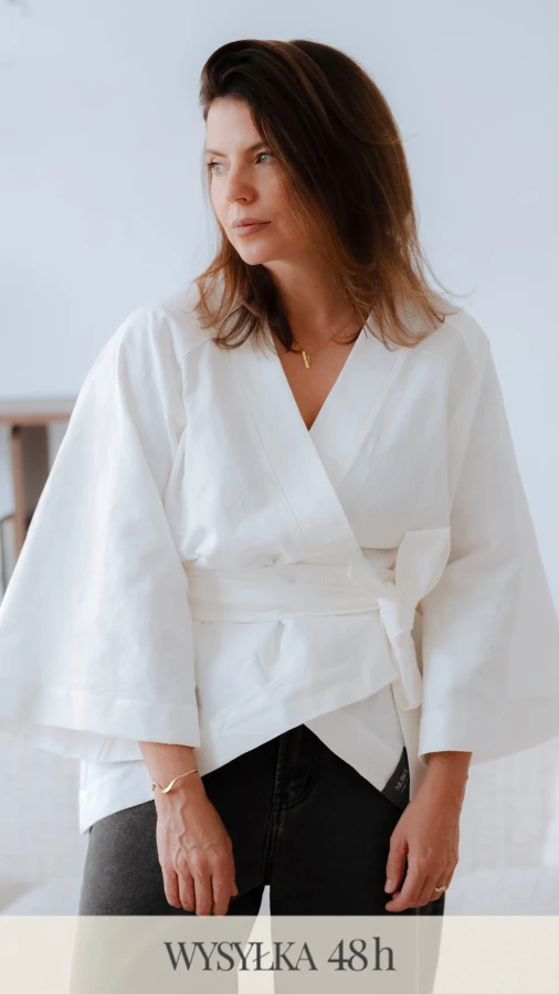 Kimono / Koszula Kimonowa – BIAŁY TKANY ŻAKARD