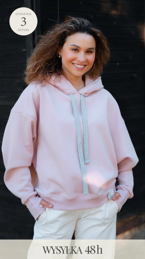 BLUZA LOVE Z KAPTUREM SUBTELNY RÓŻ