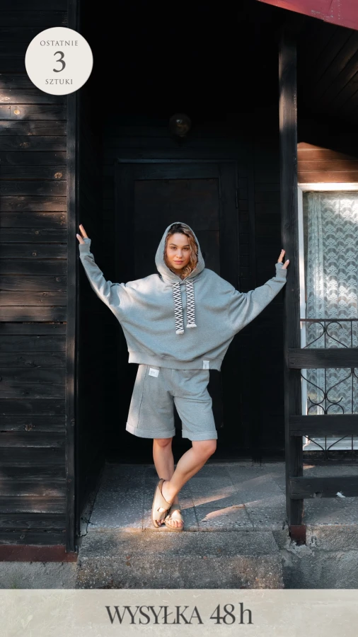BLUZA LOVE Z KAPTUREM SZARY MELANŻ CIEMNY