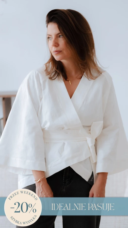 Kimono / Koszula Kimonowa – BIAŁY TKANY ŻAKARD